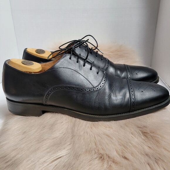 Santoni Semi Brogue Black Mens Oxford Shoes Size 13 - Picture 3 of 11